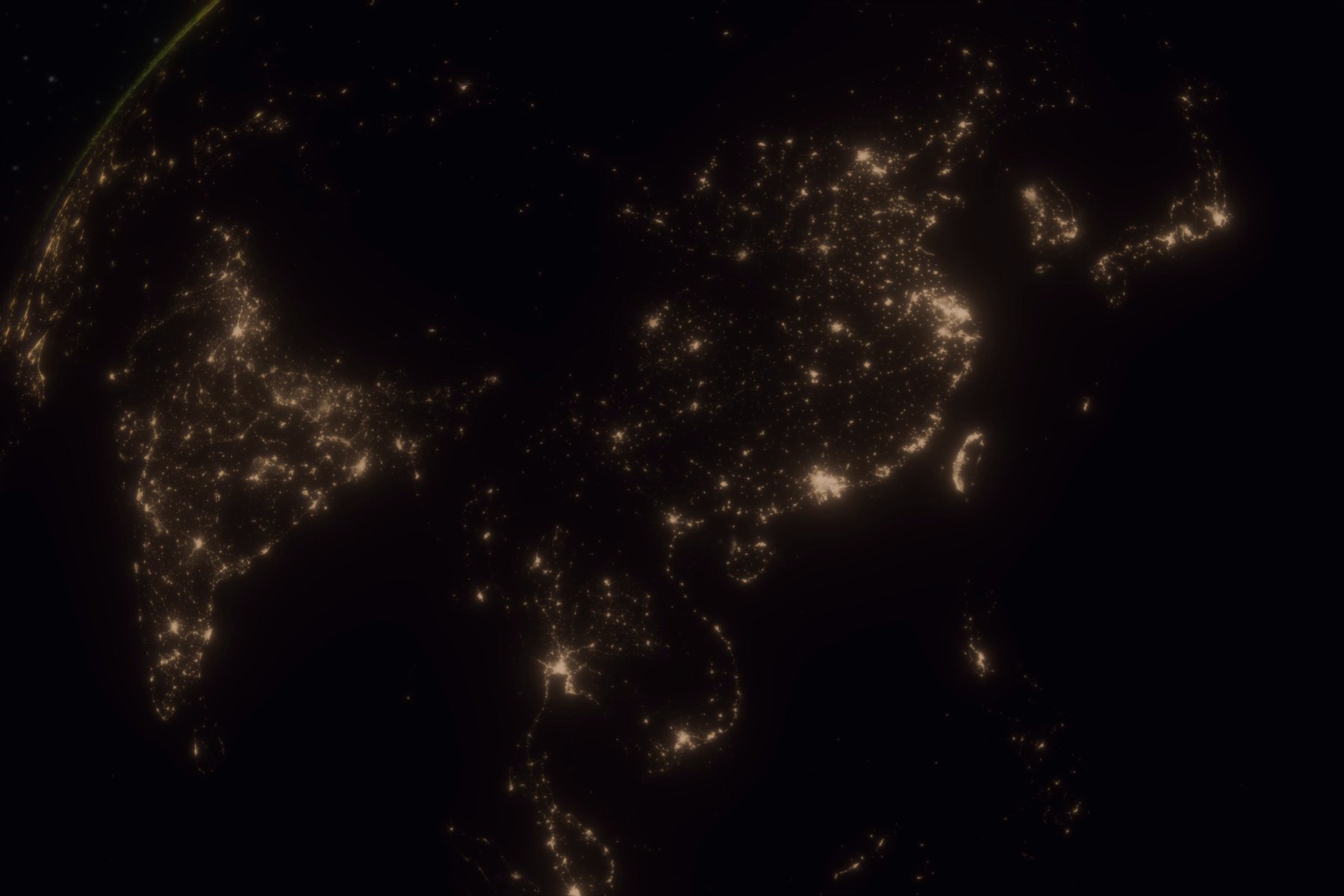 Earth at night, viewed from orbit